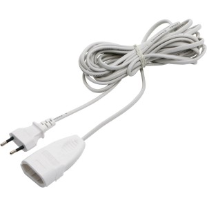 Weißes Euro Verlängerungskabel, 5 m, für Innenräume.