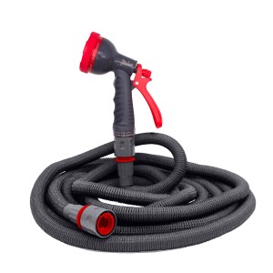 Flexibler Gartenschlauch 16,5m Grau/Rot inkl. Brause und Anschluss Stück