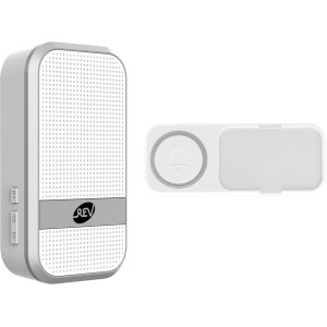 REV Funkklingel Orchestra, weiße Türklingel mit Klingeltaster und Lochmuster, 90 dB, 150 m Reichweite.