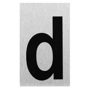Aluminium Buchstaben-Schild "d" in Edelstahloptik, selbstklebend für Hausnummern.