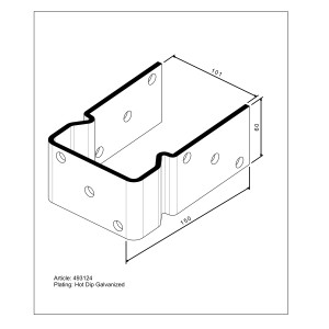 U-Form Stützenschuh zum Aufschrauben, 101x160x60 mm, feuerverzinkt, für 100 mm Pfosten.