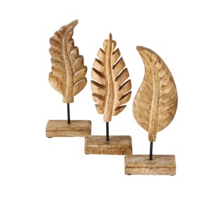 Boltze Home Dekoaufsteller Blatt, 3-fach sortiert, aus Mangoholz in Natur.