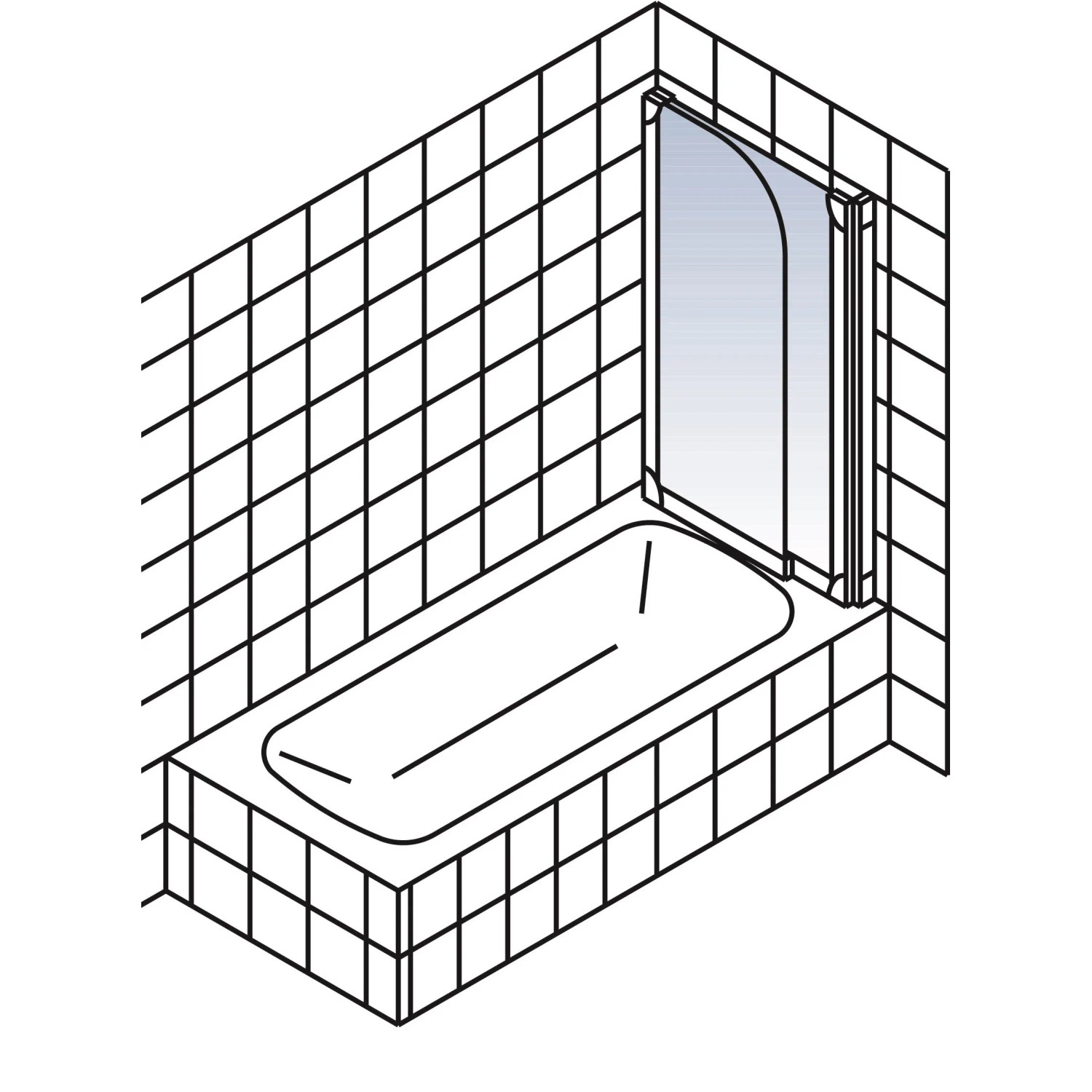 Einfaltbarer Schulte Badewannenaufsatz Alpinweiß, 140x115 cm, an Badewanne montiert.