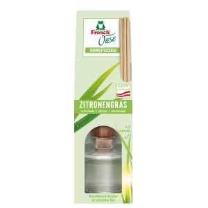 Frosch Raumerfrischer Oase Zitronengras, 90ml, mit Rattanstäbchen für ein frisches Raumklima.