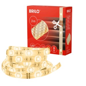 Brilo LED-Streifen, 3 m, warmweiß, mit Kabelschalter und Verpackung.