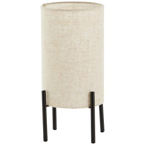 Beige Tischleuchte Fairhill aus Textil und Holz für gemütliches Licht.
