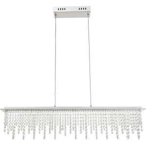 Moderne LED-Pendelleuchte SCALA in Chrom mit Kristallen, dimmbar und mit Fernbedienung.
