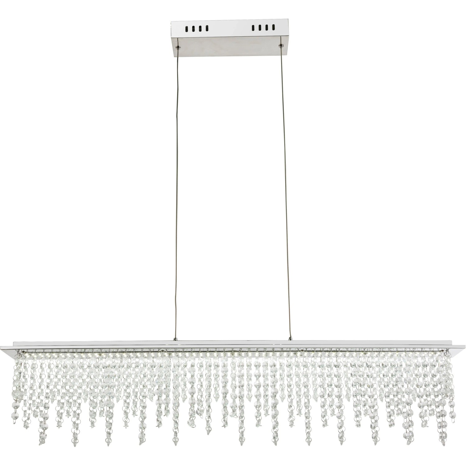 Moderne LED-Pendelleuchte SCALA in Chrom mit Kristallen, dimmbar und mit Fernbedienung.
