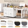 okwish Kücheninsel mit Ausziehfunktion Rollen Schubladen 112-180.5x45x92.2cm Weiß Natur_7