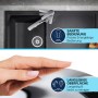 Detailaufnahme: Grohe QuickFix Spültischbatterie mit Chrom-Oberfläche und Hinweisen zu Bedienung und Oberfläche.