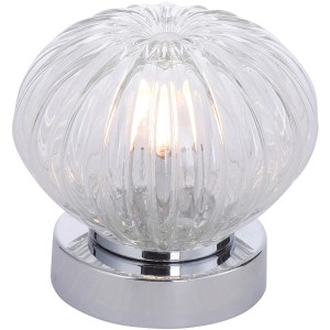 Transparente Design-Tischlampe Tabea von Just Light mit Touchdimmer und Chromfuß.