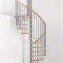 Graue Minka Spindeltreppe Spiral Wood Buche, Durchmesser 140 cm, für Geschosshöhen bis 305,5 cm.