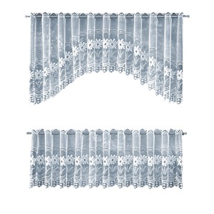Weißes Bistrogardinen-Set mit Blumenmuster, 35x170 cm und 50x170 cm, für Küchenfenster.