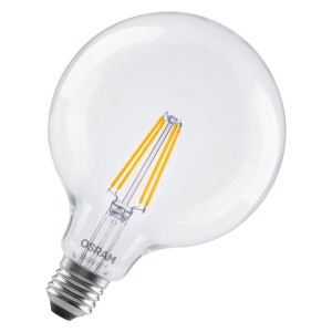 Osram Matter E27 LED-Lampe in Globeform, 6W, dimmbar mit Filament-Optik.