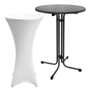 Beautissu Stehtisch Sylt, Ø 80cm, grau, mit weißer Stella Stehtischhusse. Ideal für Partys.