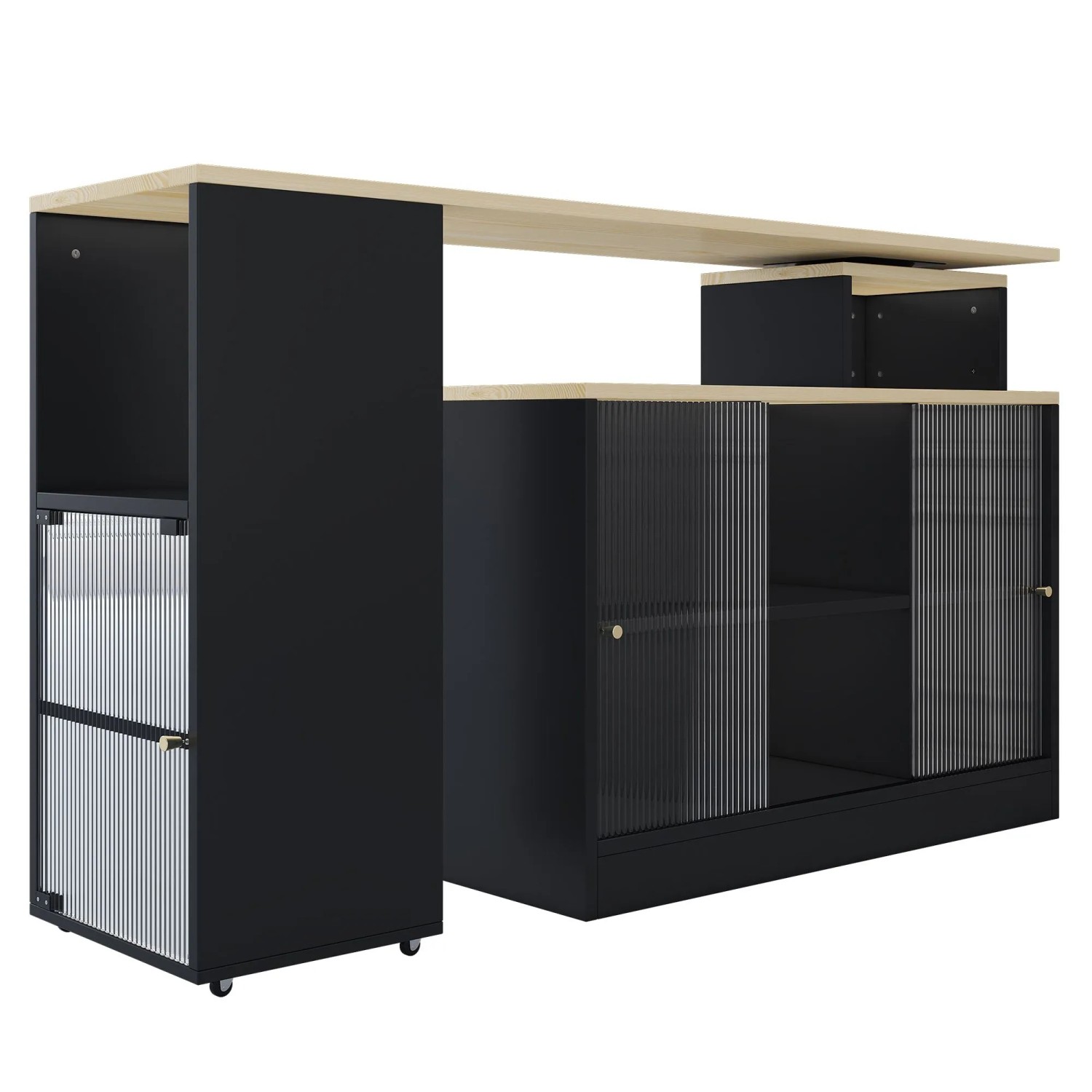 okwish Bartisch mit Drehbar Stauraum Beweglich Küche 135x39x105cm Schwarz_10