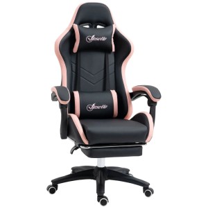 Vinsetto Gaming Chair Kunstleder Schaumstoff Nylon Stahl 65L x 65B x 121-129H cm Schwarz+Rosa