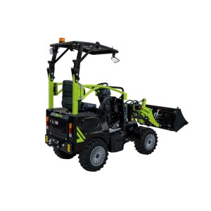Grüner und schwarzer Zipper Hoflader ZI-HL500AKKU mit Schaufel, Elektroantrieb und 500 kg Hubkraft.