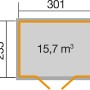 Grundriss weka Gartenhaus 218 Gr.3: 301x235cm, 15,7 m³ Volumen. Ideal als Holz-Gartenhaus.