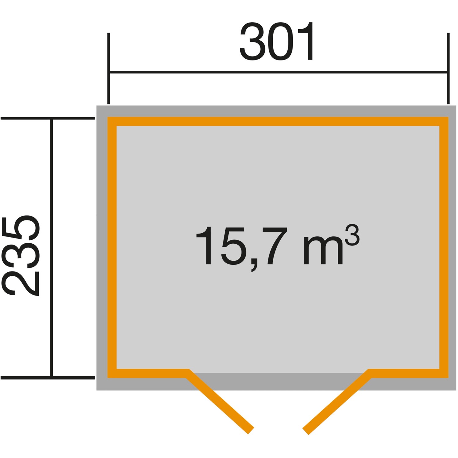 Grundriss weka Gartenhaus 218 Gr.3: 301x235cm, 15,7 m³ Volumen. Ideal als Holz-Gartenhaus.