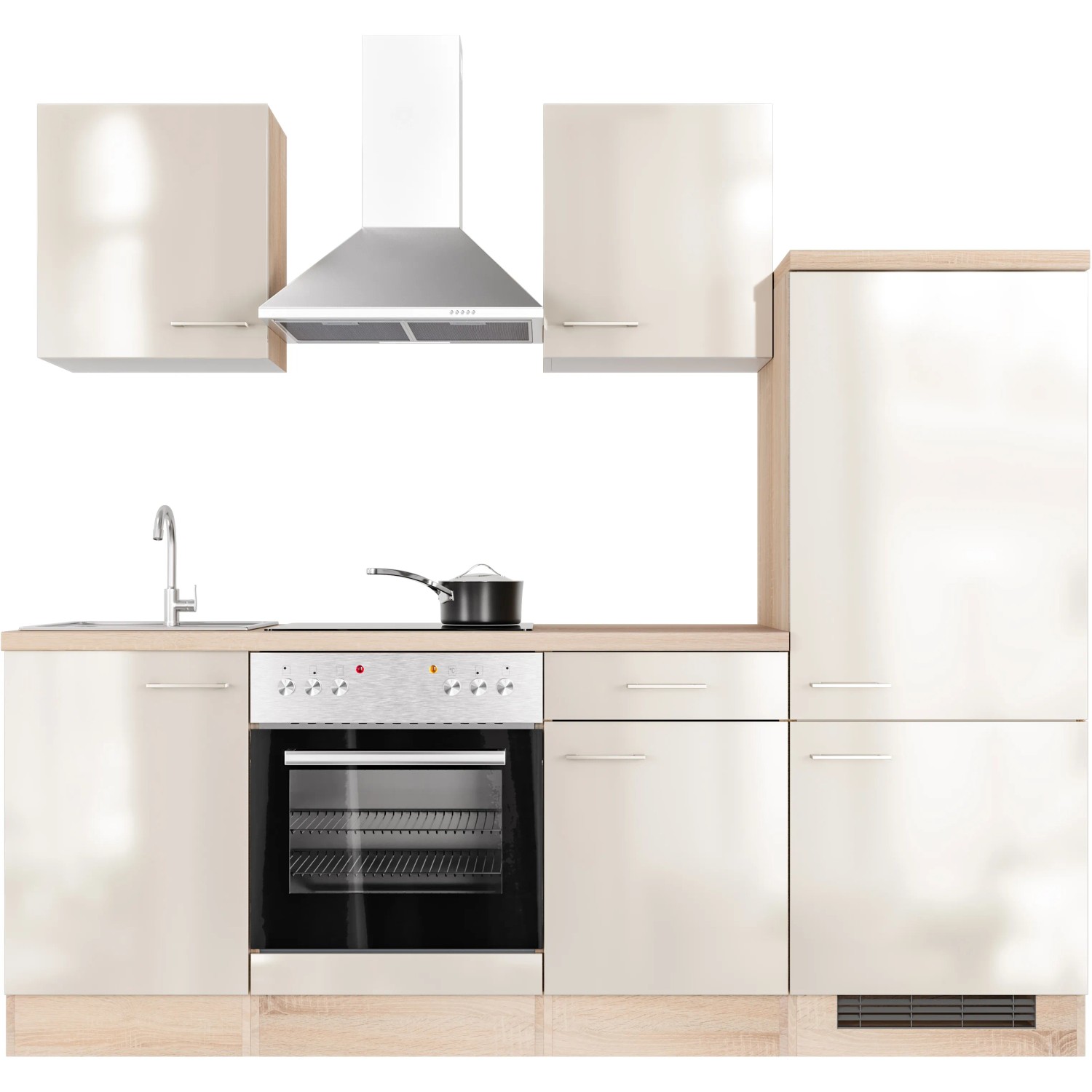Flex-Well Küchenzeile Orlando, 220 cm, Kaschmir Glanz/Sonoma Eiche, mit E-Geräten.