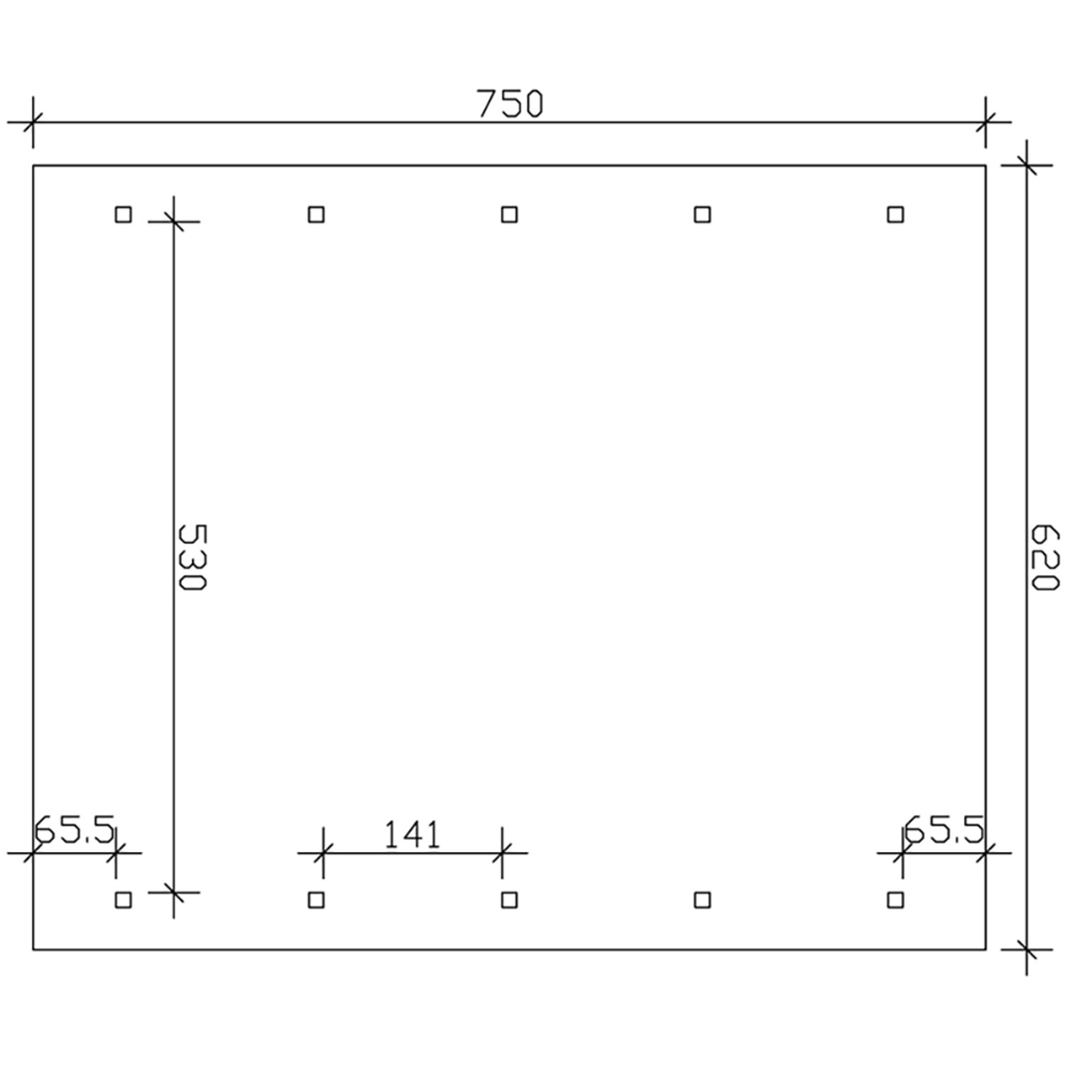 Technische Zeichnung Satteldach-Carport Wallgau 620x750cm mit Maßangaben.