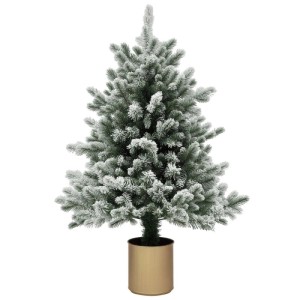 HOMCOM Weihnachtsbaum, 100 cm, künstlich, grün, mit Schnee und goldenem Topf. Festliche Weihnachtsdekoration.