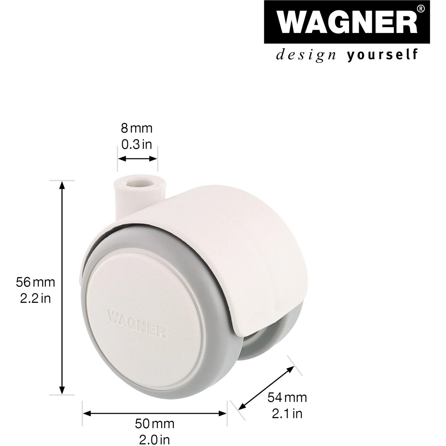 Wagner Möbel-Doppelrolle Soft, Ø 5 cm, weiß-grau. Rolle aus Kunststoff mit weicher Lauffläche.