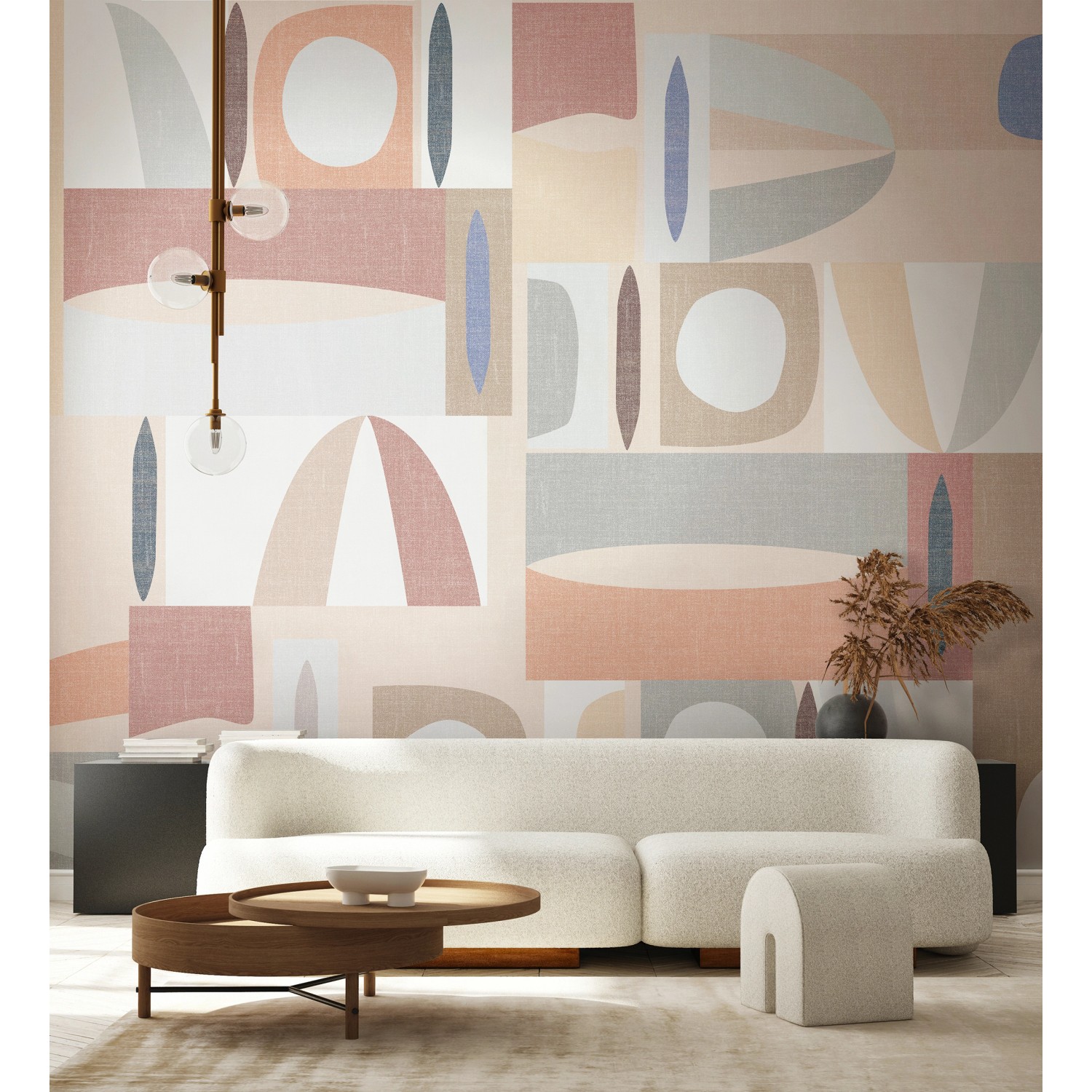 Moderne Fototapete von Marburg mit grafischem Muster in Beige und Rosa.