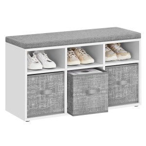 Songmics Schuhbank Custos, weiß-grau, mit 6 Fächern und 3 Ablagen für Schuhe und Aufbewahrung.