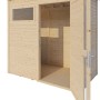 Bertilo Gartenhaus Pentus 1 aus Naturholz mit Fenster und geöffneter Doppeltür.