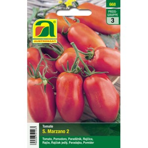Saatgut Tomaten S. Marzano 2 von Austrosaat: Reichtragende, längliche Tomatensorte für Saucen und Sugo.