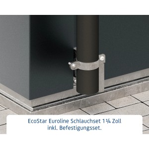 Hörmann EcoStar Regenablauf-Schlauchset mit Befestigung am Gartenhaus.