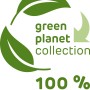 Grafik mit zwei Blättern, einem Pfeil und dem Text "green planet collection" und "100% RECYCLED".