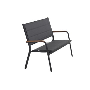 Siena Garden Bank Tesoro, anthrazitfarbene Gartenbank mit Teak-Armlehnen, 2-Sitzer.