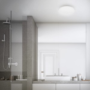 Weiße Briloner LED Deckenleuchte Bad mit Sternenhimmel-Effekt, 27,5 cm Durchmesser.