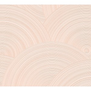 Rosa Vliestapete mit 3D Kreise Muster, glänzend und strukturiert.