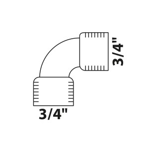 Abbildung eines 90° Winkel Fittings (3/4 IG) von Kirchhoff aus Rotguss.