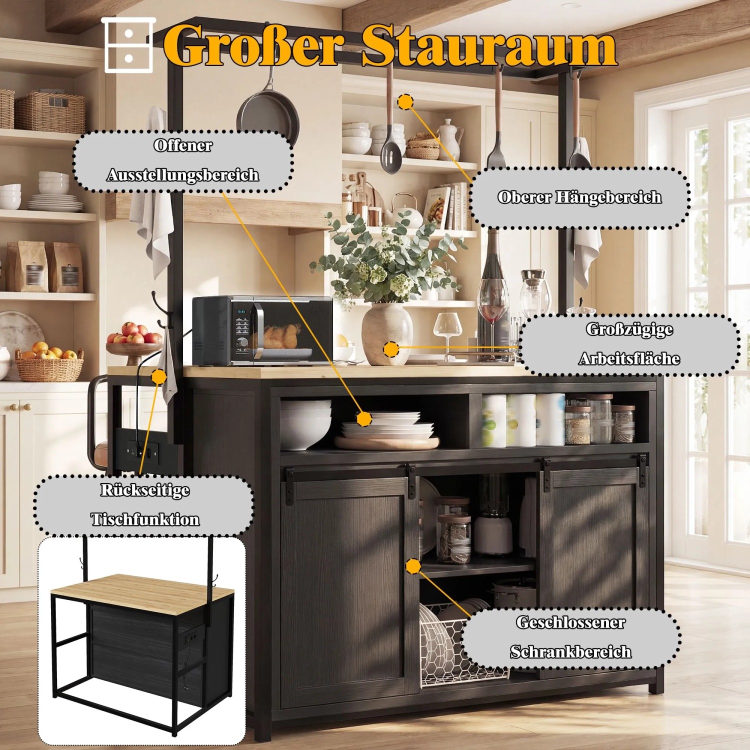okwish Küchenschrank mit Arbeitsplatte Stromanschluss Küche 107x62x183cm Schwarz kaufen bei OBI