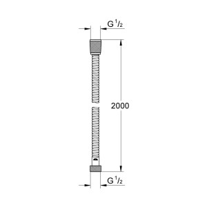 Abbildung des Grohe QuickFix VitalioFlex Long-Life Brauseschlauchs, 200 cm, Chrom, mit Maßangaben.
