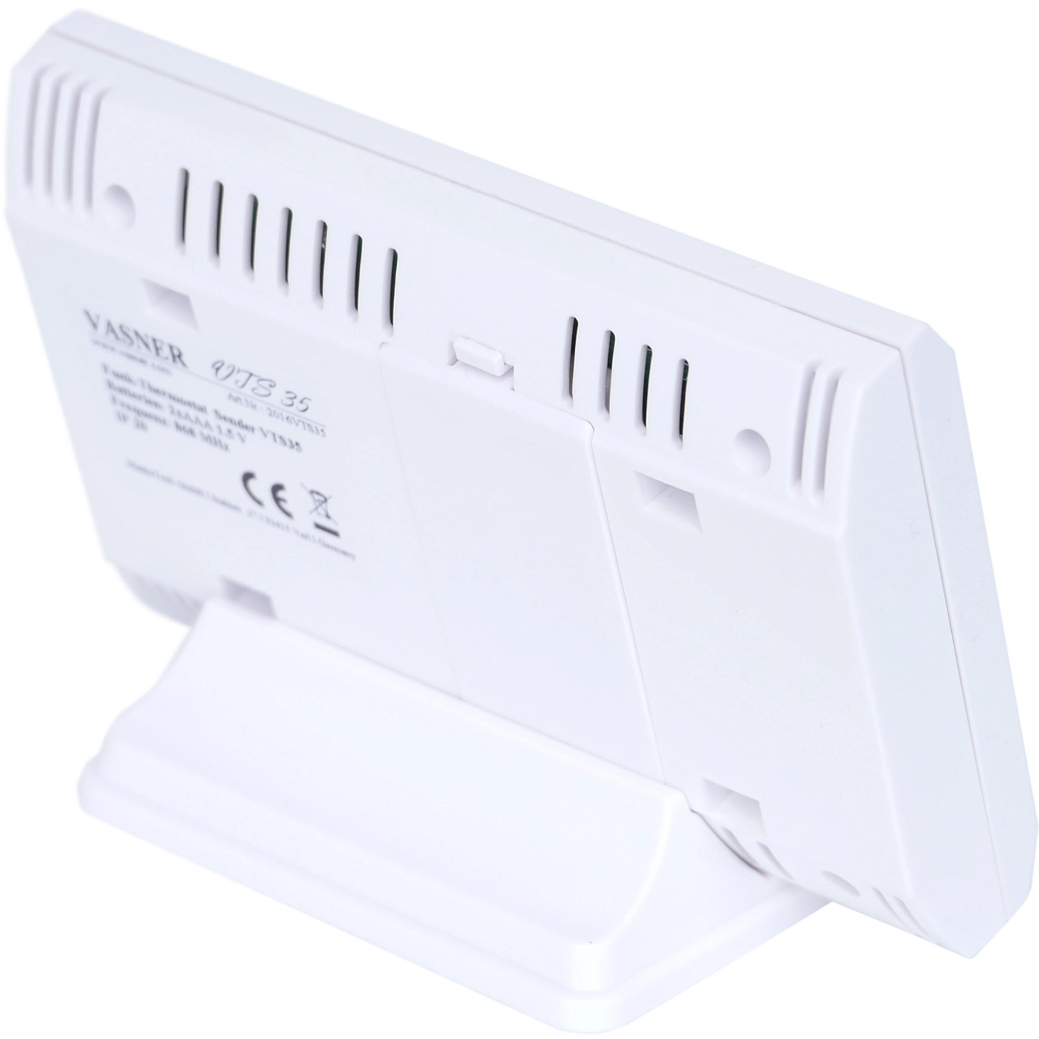Vasner Funkthermostat-Sender VTS35, weiß, mit Standfuß für Elektroheizgeräte.