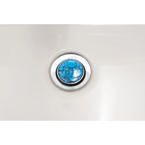 Wenko Abfluss-Stopfen Drops im Waschbecken, blaues Tropfen-Design.
