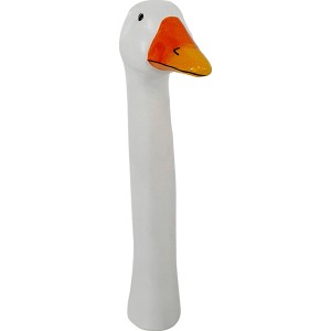 Gartendeko: Weiße Gans-Kopf Gartenfigur aus Polyresin für den Außenbereich.