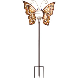 LED-Solarleuchte Casiole Schmetterling: Dekorative Gartenleuchte mit braunem Metall-Schmetterling und kaltweißem Licht.