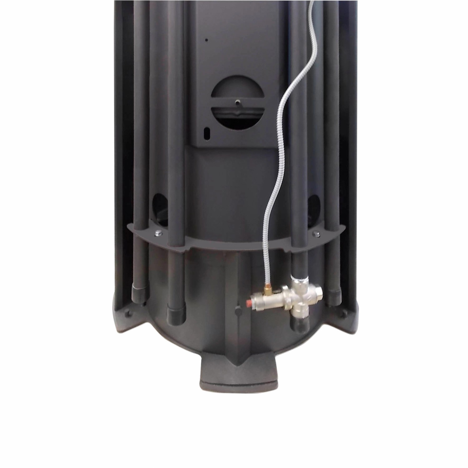 Detailansicht Justus Faro Aqua 2.0 Kaminofen Speckstein Grau 8,5 kW, Rückseite mit Anschlüssen.