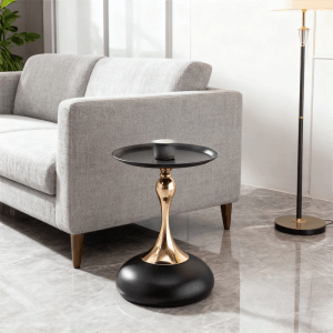 okwish Martini Tisch Runder Beistelltisch Metall Basis Wohnzimmer 38x38x54cm Schwarz