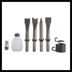 Einhell TC-PC 45 Druckluft-Meisselhammer Set mit Meißeln, Ölflasche, Stecknippel und Spannfeder.