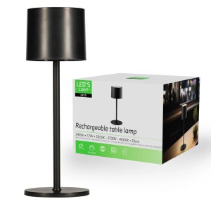 Schwarze LED Akku-Tischlampe mit Dimmer und drei Lichtfarben für den flexiblen Einsatz als Dekoleuchte.