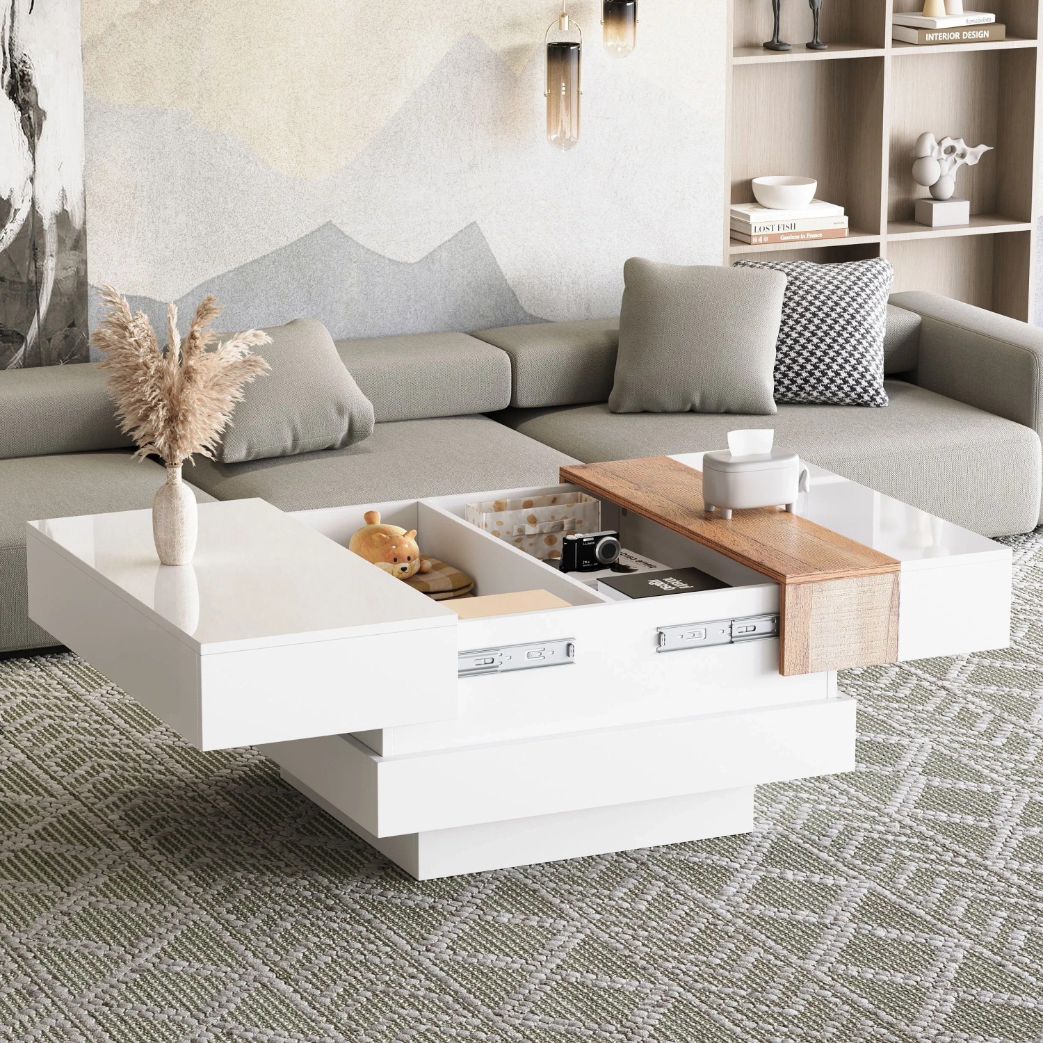 okwish Couchtisch Quadratisch mit Ausziehbar Tischplatte Beistelltisch Weiß 70 x 70 cm kaufen bei OBI
