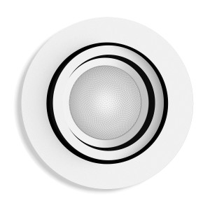 Weißer Philips Hue LED-Einbauspot Centura mit runder Form für stimmungsvolle Beleuchtung.